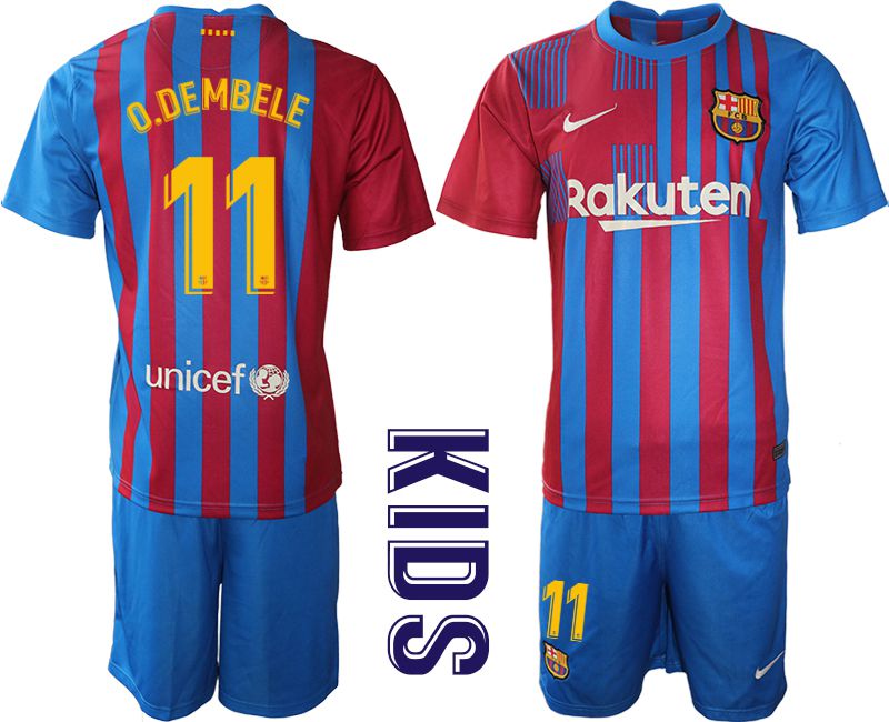 Youth 2021-2022 Club Barcelona home blue #11 Nike Soccer Jersey->barcelona jersey->Soccer Club Jersey